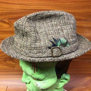 Vintage Richman 100% Wool Tweed Made in USA Size Lage Fedora with Feather